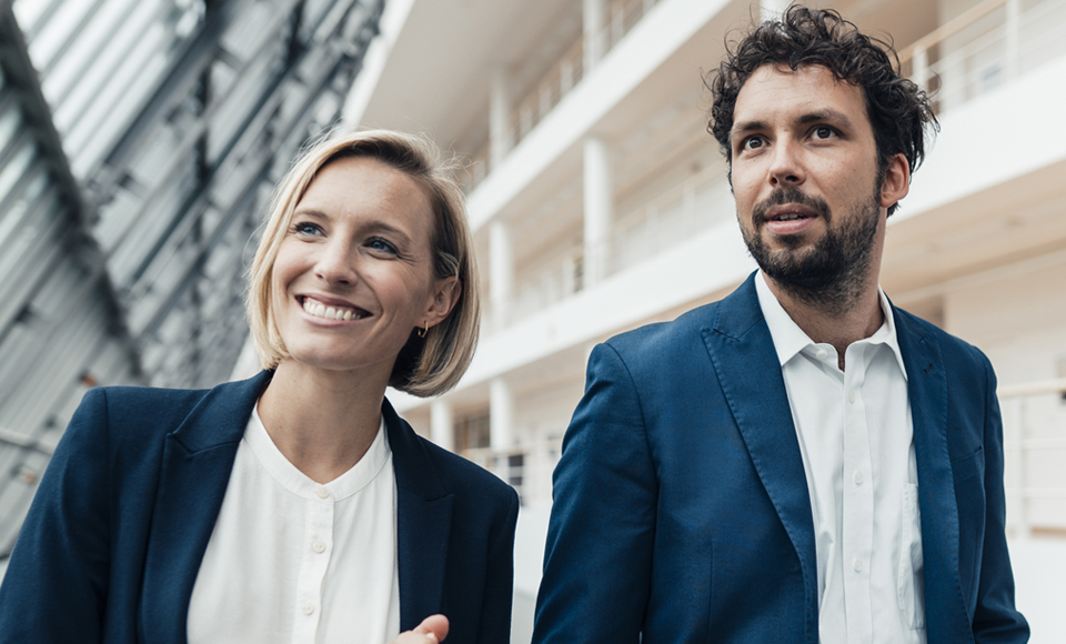 femme, homme, professionnel, costume